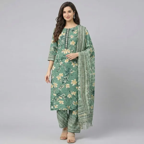Women_Floral_Printed_Kurta_Pant_Dupatta_Set_Stylish_Ethnic_3_Piece_Set_Daily_Festive_Wear