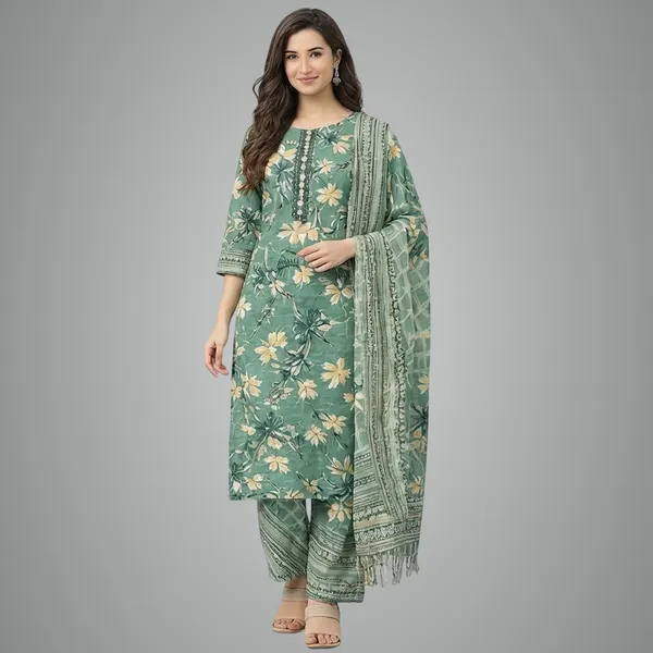 Women_Floral_Printed_Kurta_Pant_Dupatta_Set_Stylish_Ethnic_3_Piece_Set_Daily_Festive_Wear