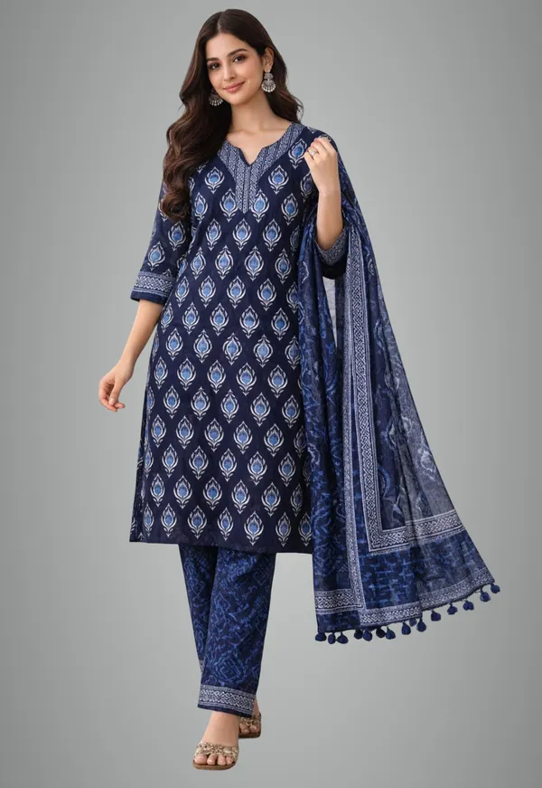 Women_Printed_Cotton_Kurta_Set_Stylish_Ethnic_Wear_Kurti_For_Daily_Casual_Use_Comfortable_Regular_Fit_Blue