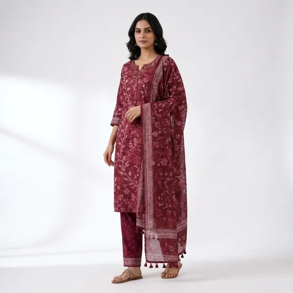 Women_Printed_Cotton_Kurta_Set_Stylish_Ethnic_Wear_Kurti_For_Daily_Casual_Use_Comfortable_Regular_Fit_Wine