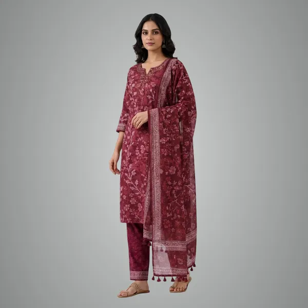 Women_Printed_Cotton_Kurta_Set_Stylish_Ethnic_Wear_Kurti_For_Daily_Casual_Use_Comfortable_Regular_Fit_Wine