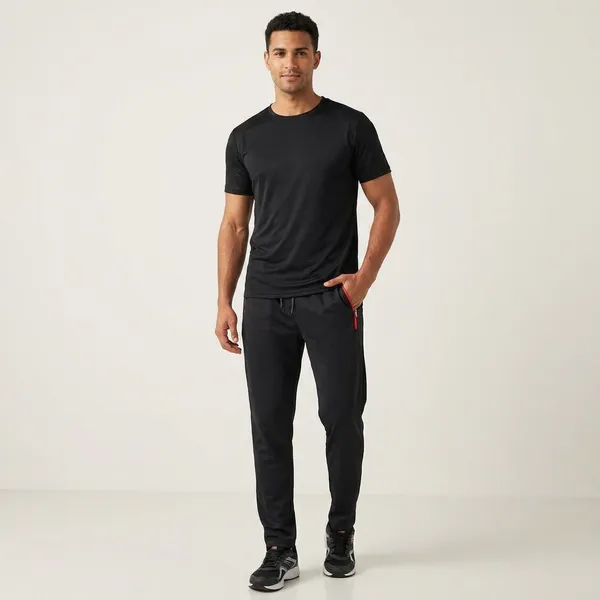 Men_Premium_4_Way_Lycra_Track_Pants_Black_With_Red_Zip_Gym_Casual_Wear_Black