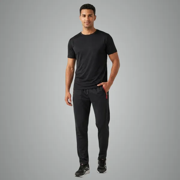 Men_Premium_4_Way_Lycra_Track_Pants_Black_With_Red_Zip_Gym_Casual_Wear_Black