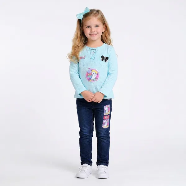 Girls_Barbie_Printed_Pink_Top_With_Denim_Jeans_Set_Stylish_Kids_Casual_Outfit_2_Piece_Set_Blue
