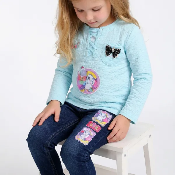 Girls_Barbie_Printed_Pink_Top_With_Denim_Jeans_Set_Stylish_Kids_Casual_Outfit_2_Piece_Set_Blue