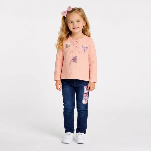 Girls_Barbie_Printed_Pink_Top_With_Denim_Jeans_Set_Stylish_Kids_Casual_Outfit_2_Piece_Set_Peach