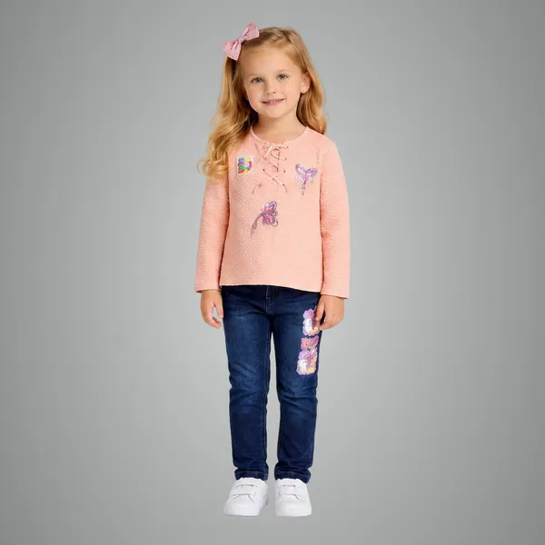 Girls_Barbie_Printed_Pink_Top_With_Denim_Jeans_Set_Stylish_Kids_Casual_Outfit_2_Piece_Set_Peach