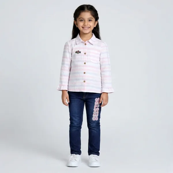 Girls_Pastel_Striped_Collared_Top_With_Denim_Jeans_Set_Stylish_Kids_Casual_Outfit_2_Piece_Set_Pink