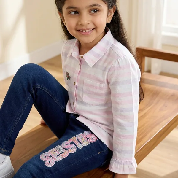 Girls_Pastel_Striped_Collared_Top_With_Denim_Jeans_Set_Stylish_Kids_Casual_Outfit_2_Piece_Set_Pink