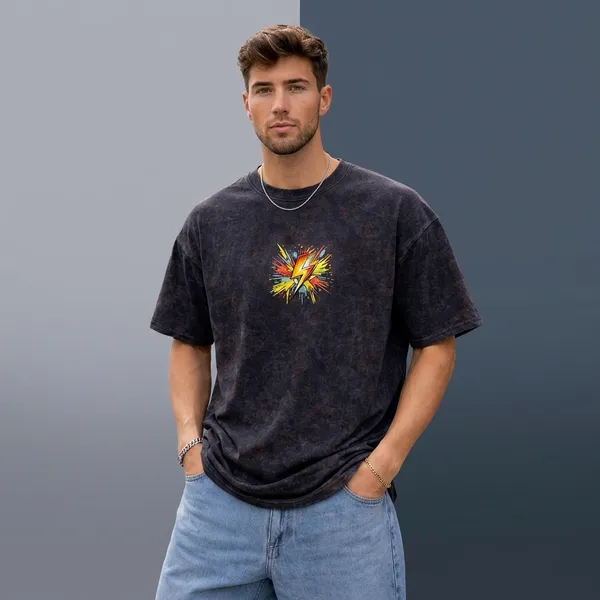 Navy_Blue_Cotton_Blend_Relaxed_Fit_Chaos_Tee_Graphic_Down_Shoulder_T-Shirt_For_Men