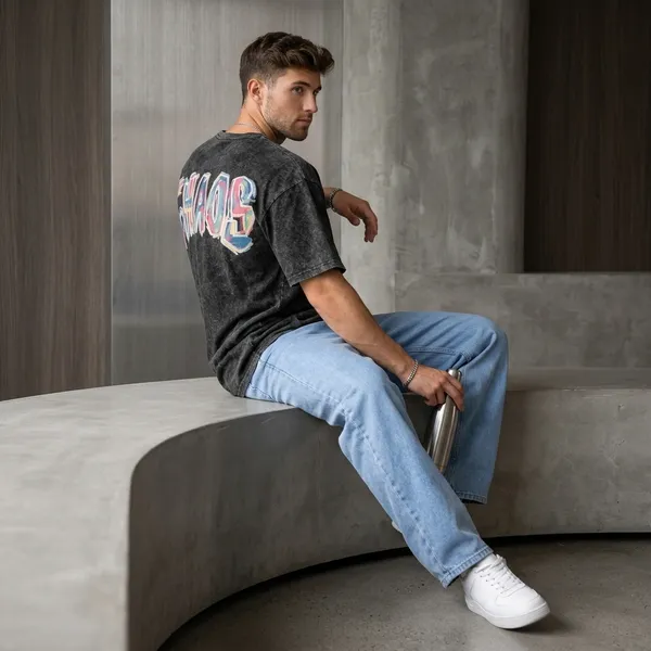 Black_Cotton_Blend_Relaxed_Fit_Chaos_Tee_Graphic_Down_Shoulder_T-Shirt_For_Men