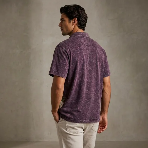 Purple_Cotton_Blend_Relaxed_Fit_Flower_Top_And_Bottom_Polo_T-Shirt_For_Unisex