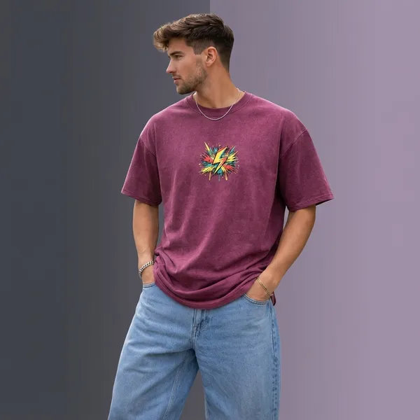 Pink_Cotton_Blend_Relaxed_Fit_Chaos_Tee_Graphic_Down_Shoulder_T-Shirt_For_Men