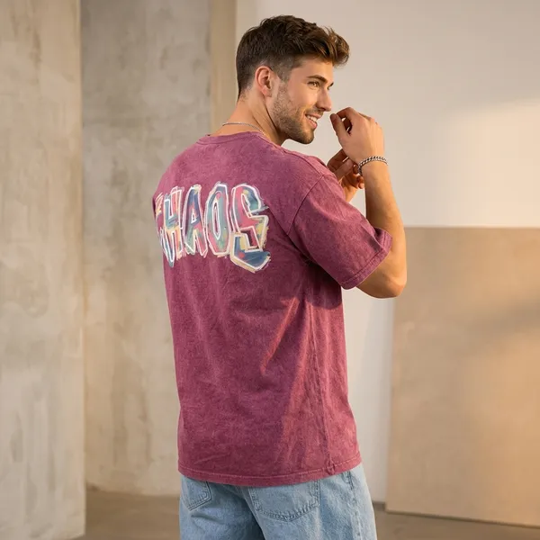 Pink_Cotton_Blend_Relaxed_Fit_Chaos_Tee_Graphic_Down_Shoulder_T-Shirt_For_Men