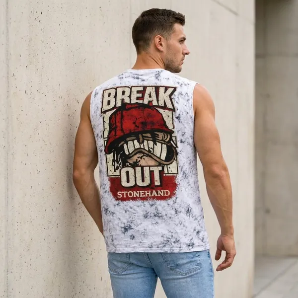 White_Acid_Wash_Oversized_Break_Out_Print_Tank_Top_For_Unisex