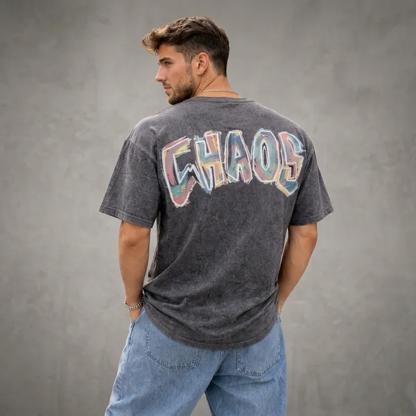 Grey_Cotton_Blend_Relaxed_Fit_Chaos_Tee_Graphic_Down_Shoulder_T-Shirt_For_Men