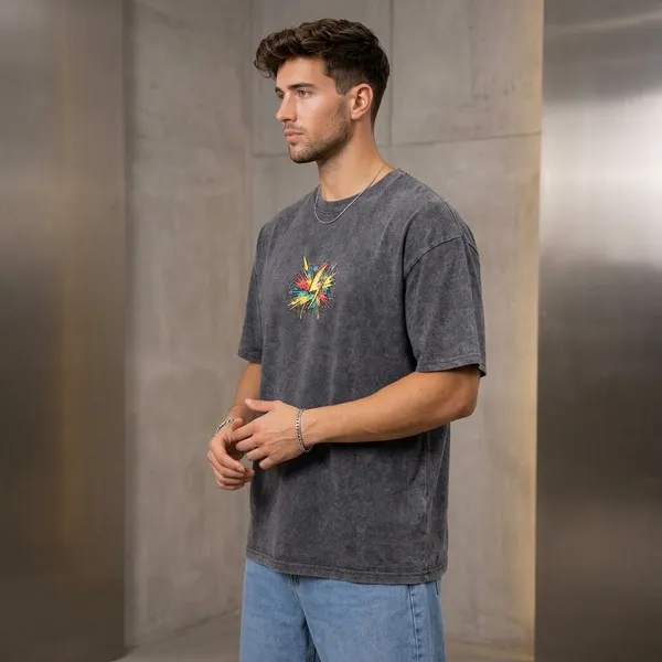 Grey_Cotton_Blend_Relaxed_Fit_Chaos_Tee_Graphic_Down_Shoulder_T-Shirt_For_Men