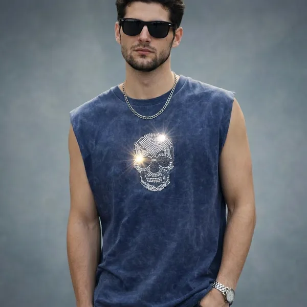 Navy_Blue_Acid_Wash_Oversized_Rhinestone_Skull_Tank_Top_For_Unisex