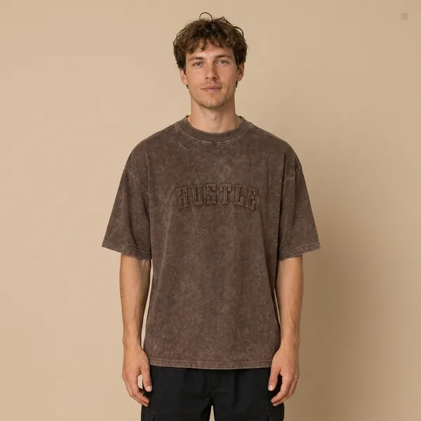 Brown_Cotton_Cotton_Blend_Relaxed_Fit_Graphic_Print_Emboss_Down_Shoulder_T-Shirt_For_Men
