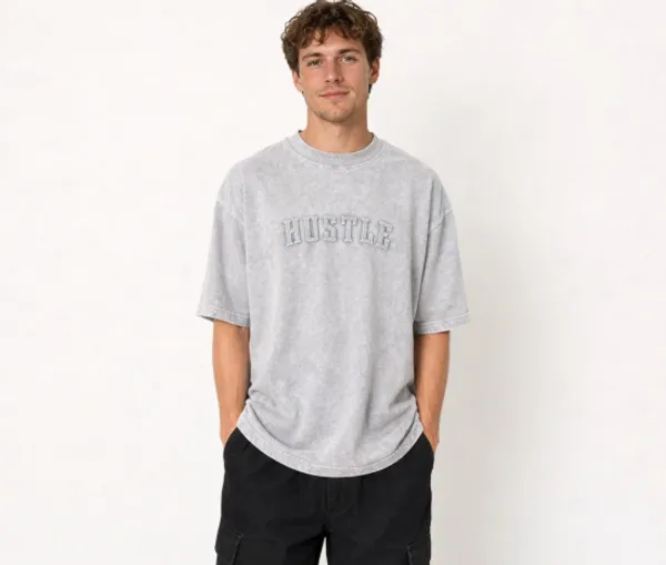 Grey_Cotton_Blend_Relaxed_Fit_Graphic_Print_Emboss_Down_Shoulder_T-Shirt_For_Men