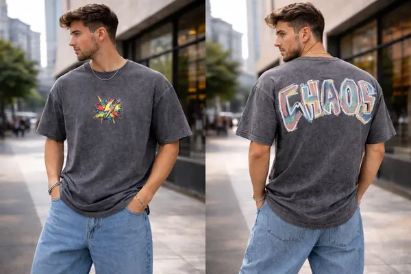 Grey_Cotton_Blend_Relaxed_Fit_Chaos_Tee_Graphic_Down_Shoulder_T-Shirt_For_Men