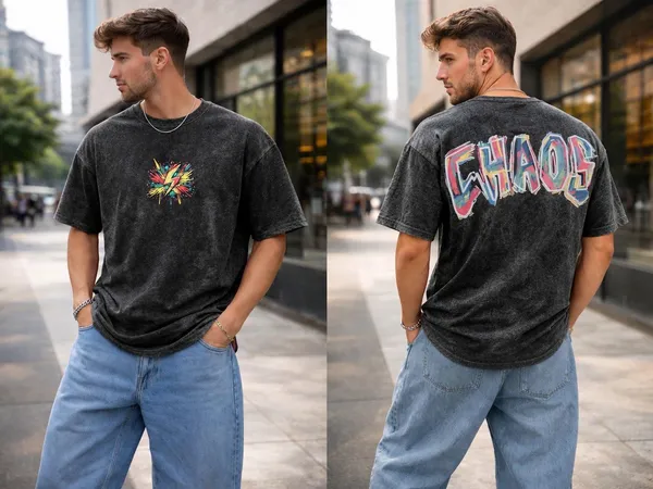 Black_Cotton_Blend_Relaxed_Fit_Chaos_Tee_Graphic_Down_Shoulder_T-Shirt_For_Men