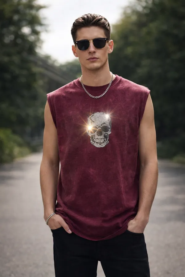 Maroon_Acid_Wash_Oversized_Rhinestone_Skull_Tank_Top_For_Unisex