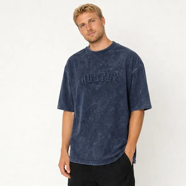 Navy_Blue_Cotton_Blend_Relaxed_Fit_Graphic_Print_Emboss_Down_Shoulder_T-Shirt_For_Men