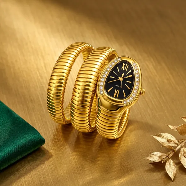 Gold_Serpent_Wrap_Watch_Black