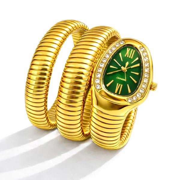 Gold_Serpent_Wrap_Watch_Green