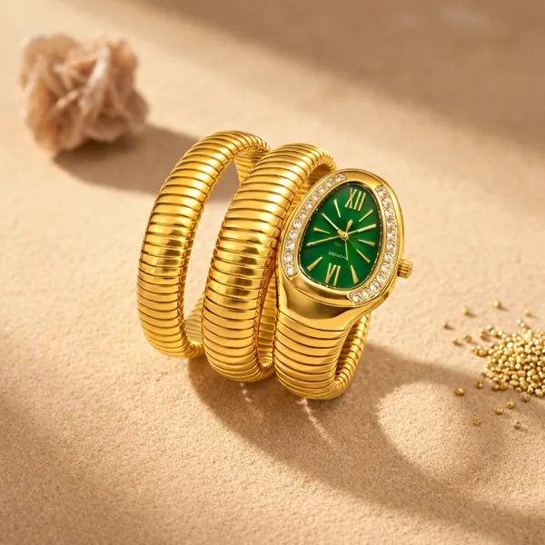 Gold_Serpent_Wrap_Watch_Green