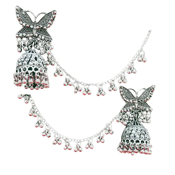 Oxidized_Silver_Butterfly_Jhumka_Earrings