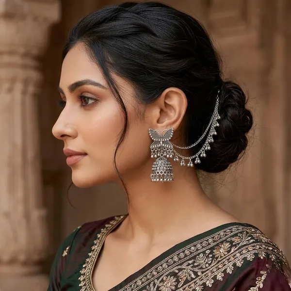 Oxidized_Silver_Butterfly_Jhumka_Earrings