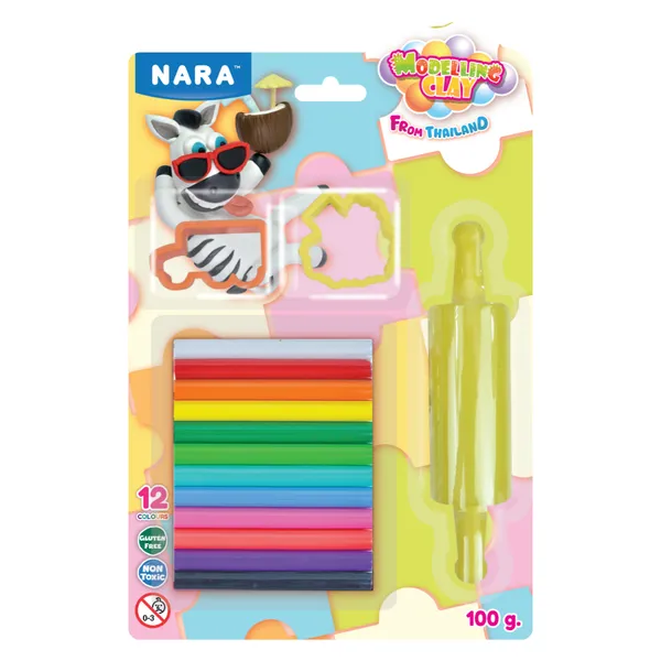 Nara_12_Colour_Oil_Based_Modelling_Clay_With_2_Cutters_100_G_Pack_Of_8