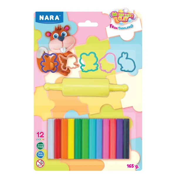 Nara_12_Colour_Modelling_Clay_With_Cutters_And_Roller_165_G_Pack_Of_3