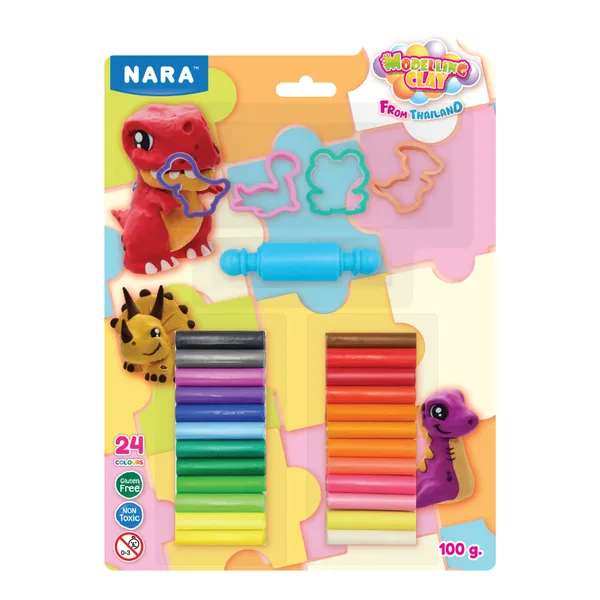 Nara_Modelling_Clay_Set_24_Colours_With_Cutters_And_Roller_100_G_Pack_Of_4