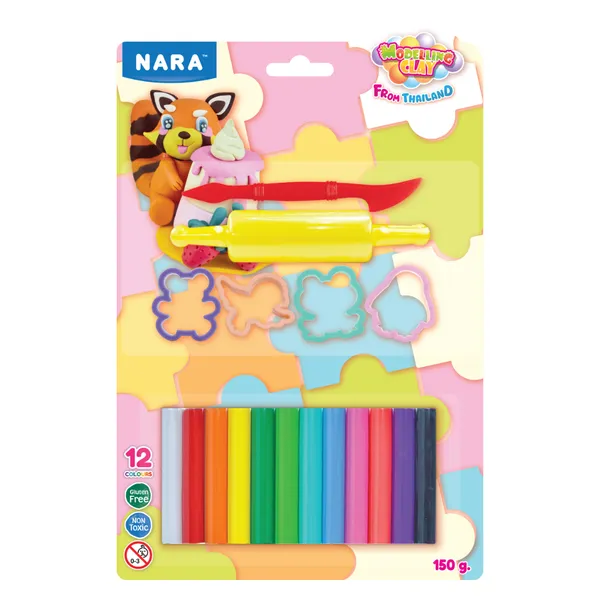 Nara_Modelling_Clay_12_Colours_With_Cutters_And_Roller_150_G_Pack_Of_4