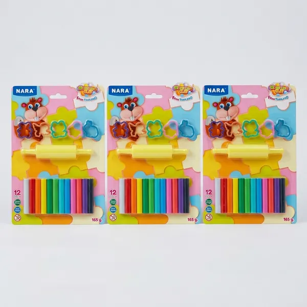 Nara_12_Colour_Modelling_Clay_With_Cutters_And_Roller_165_G_Pack_Of_3