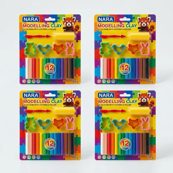 Nara_Modelling_Clay_12_Colours_With_Cutters_And_Roller_150_G_Pack_Of_4