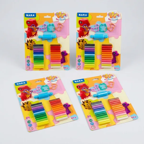 Nara_Modelling_Clay_Set_24_Colours_With_Cutters_And_Roller_100_G_Pack_Of_4