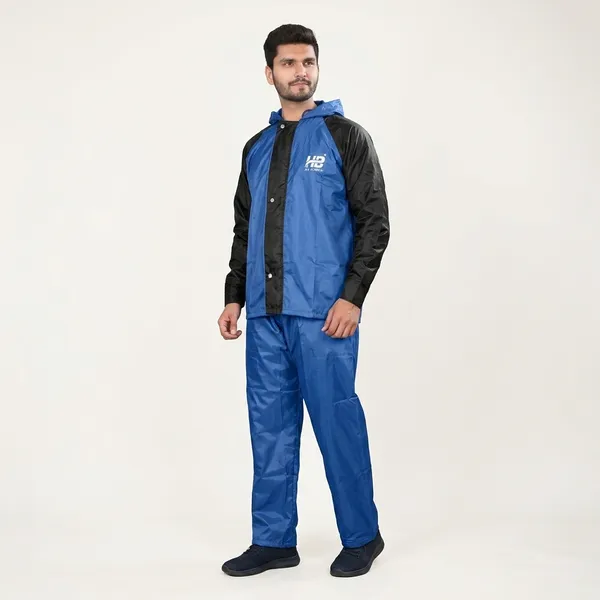 Blue_And_Black_Waterproof-Coated_Polyester_Rain_Suit_For_Men