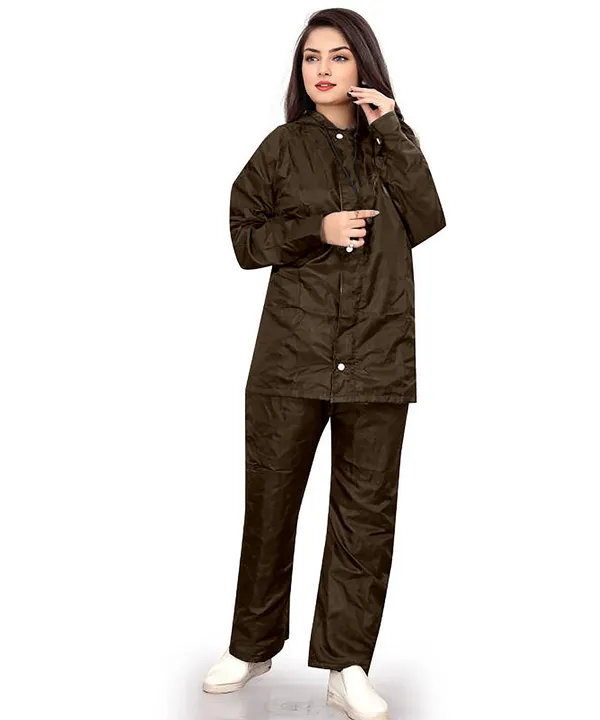 Olive_Green_And_Black_Pvc-Coated_Nylon_Women'S_Rain_Suit_For_Women