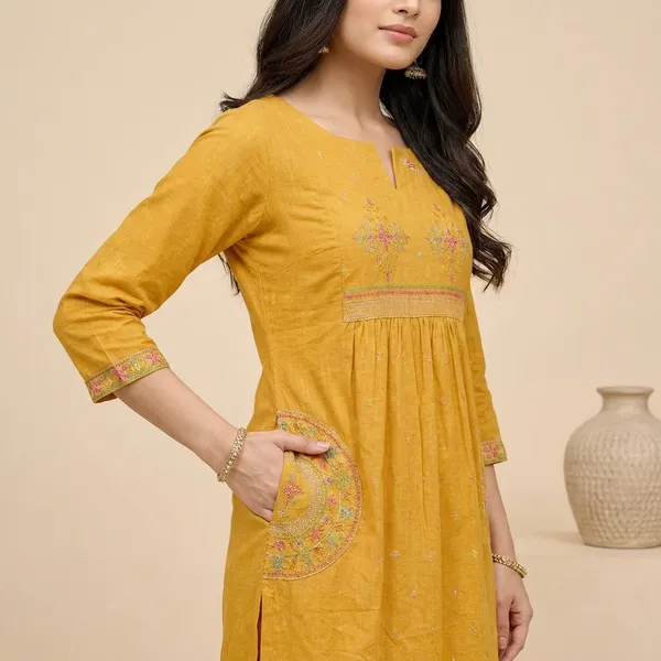 Mustard_Yellow_Embroidered_Kurta_And_Palazzo_Set_For_Women
