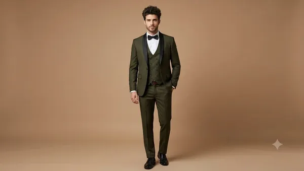 A_rich,_sophisticated_olive_green_/_forest_green_with_a_smooth,_matte_finish_Coat_pant_set_