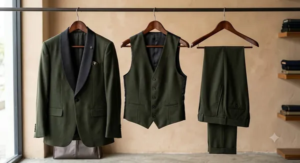 A_rich,_sophisticated_olive_green_/_forest_green_with_a_smooth,_matte_finish_Coat_pant_set_