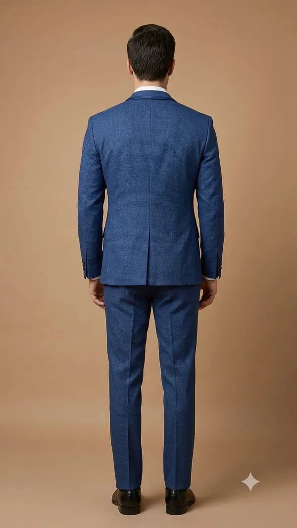 A_vibrant_royal_blue_fabric_featuring_a_fine,_subtle_geometric_micro-pattern_COAT_pant_set_
