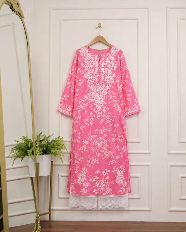 Pink_Floral_Embroidered_Kurta_Set_With_Lace_Pants_For_Women