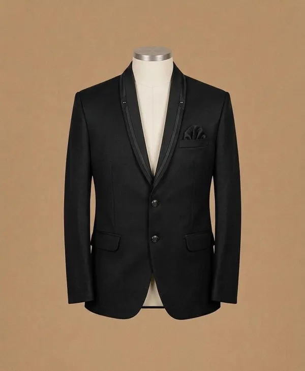 BLACK_BLAZER_ingle-breasted_two-button_closure_featuring_customized,_metallic_decorative_buttons.___