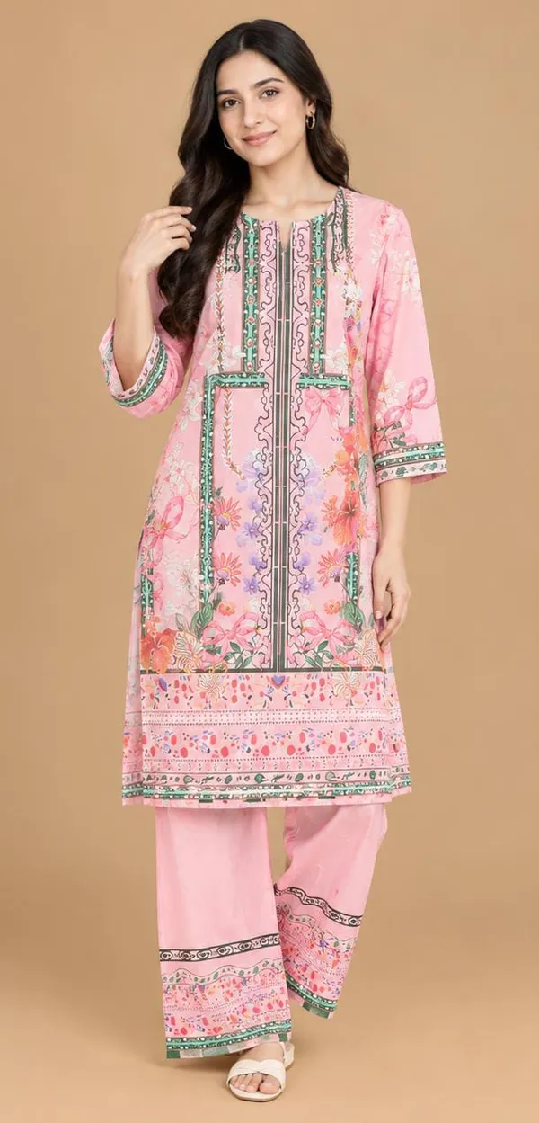 Beautiful_pastel_pink_two-piece_ethnic_set_featuring_an_attractive_floral_print_with_colourful_botanical_motifs_and_traditional_border_patterns.