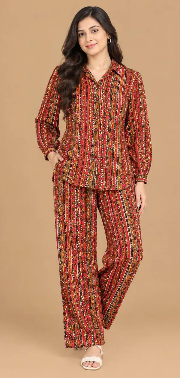 Beautiful_red_two-piece_co-ord_set_featuring_an_attractive_traditional_ethnic_print_with_intricate_geometric,_floral_and_paisley-inspired_motifs.
